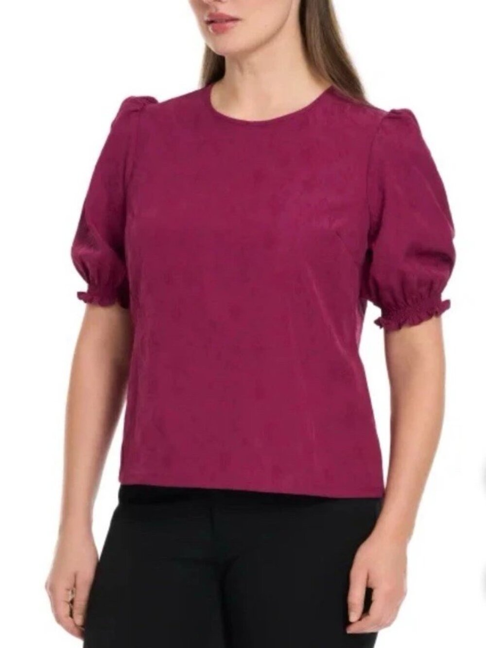 Ted Baker Burgundy Floral Textured Jacquard Puff Sleeve Blouse. Size S